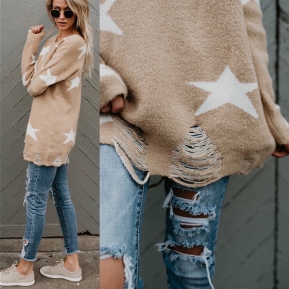 ✨Distressed Sweater with Stars✨ - Picture 3 of 4